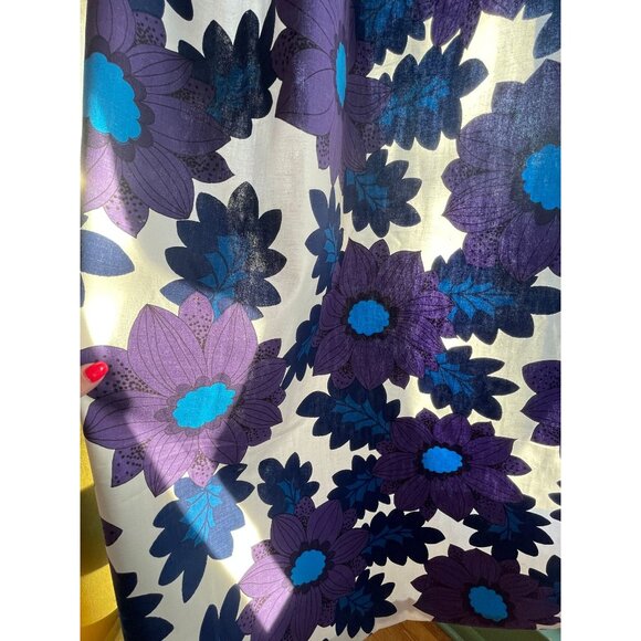 Vintage 70s pleated curtains, floral purple blue flower power, pair of panels - Picture 2 of 10